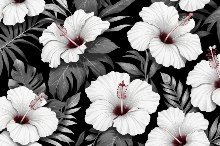 Black White Tropical Hibiscus Background