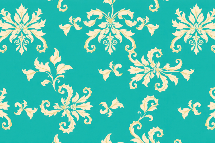 Teal Damask Floral Pattern Background