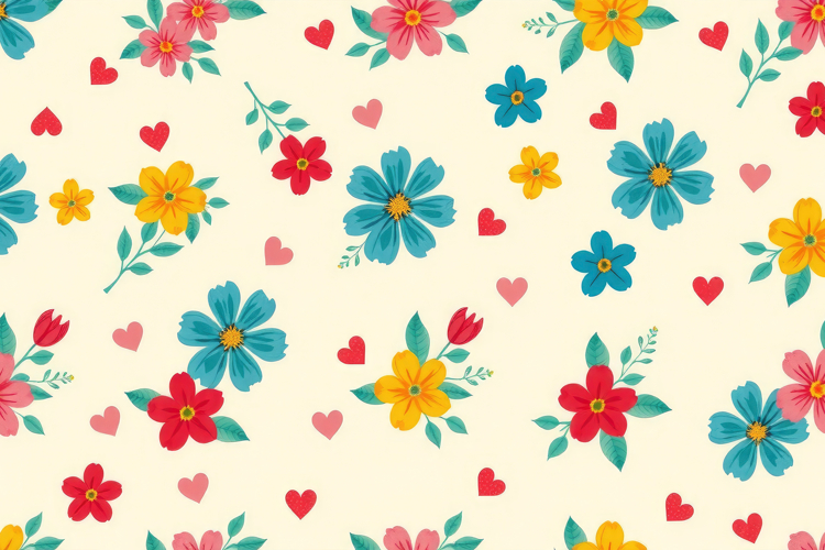 Sweet Floral Hearts Pattern Background