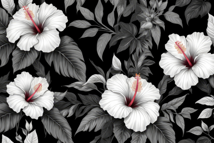 Black White Hibiscus Flower Background example image 1
