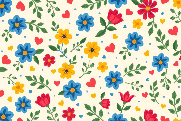Sweet Floral Hearts Pattern Background