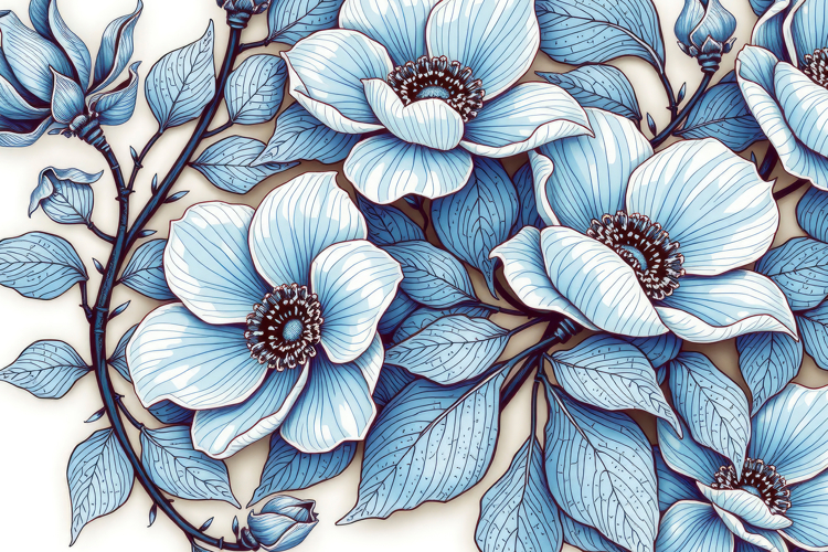 Blue Hand Drawn Floral Background