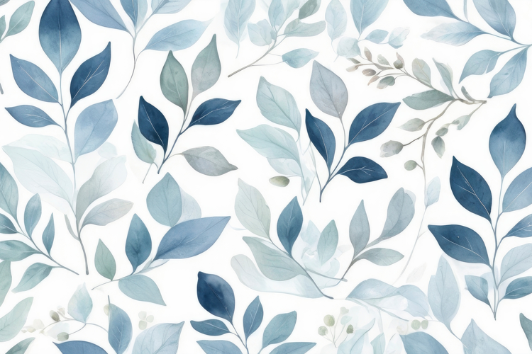 Blue Gray Leafy Watercolor Background