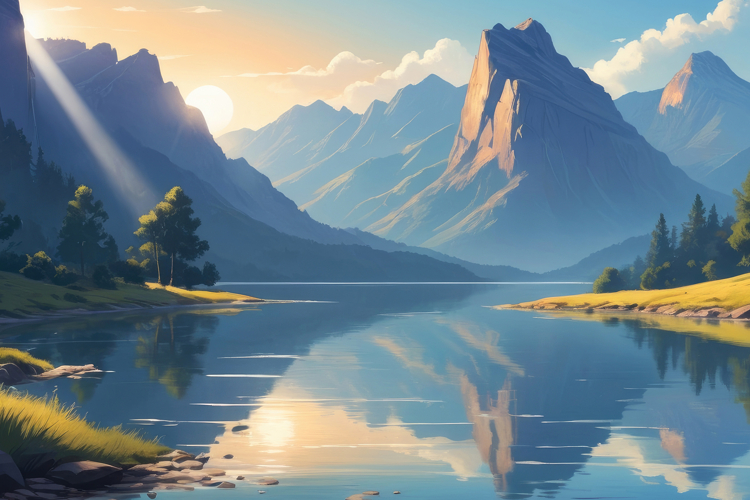 Mountain Lake Rays Landscape Background