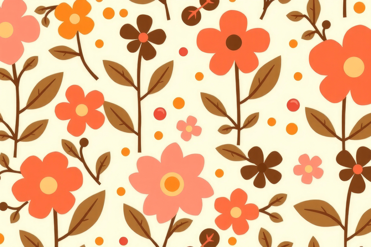 Retro Orange Pink Floral Background