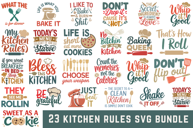 23 kitchen svg bundle Svg Bundle |Kitchen Rules SVG Cut file