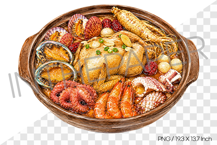 Premium Seafood Stew PNG Watercolor Clipart korean food