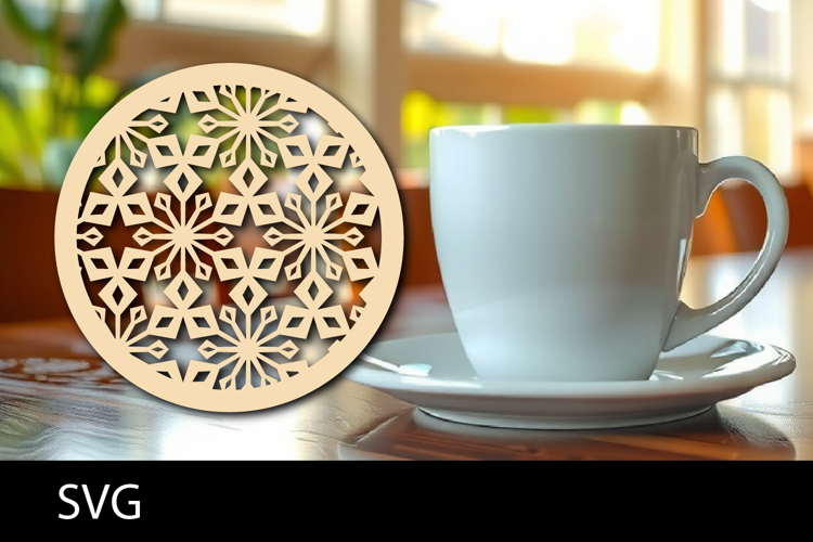 Lasercut Coasters Mandala, Coffee coaster snowflake svg