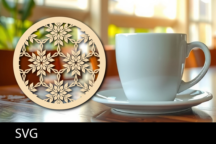 Lasercut Coasters Mandala, Coffee coaster snowflake svg
