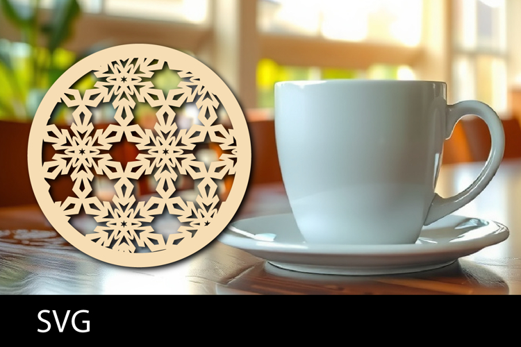 Lasercut Coasters Mandala, Coffee coaster snowflake svg