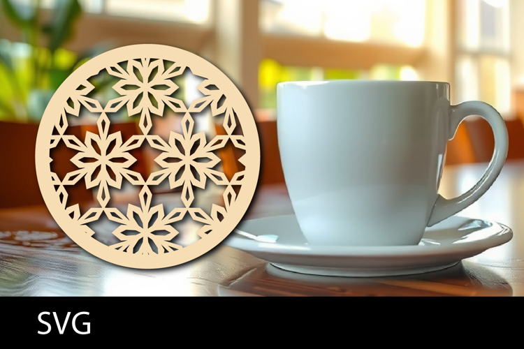Lasercut Coasters Mandala, Coffee coaster snowflake svg