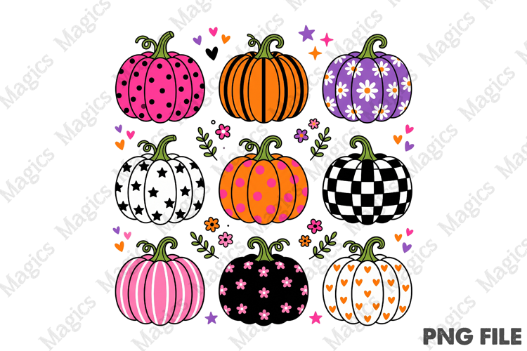 Preppy Boho Floral Pumpkin PNG, Colorful