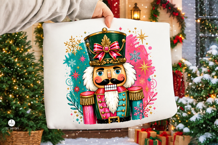 Preppy Brushstroke Glitter Nutcracker Png, Merry Christmas