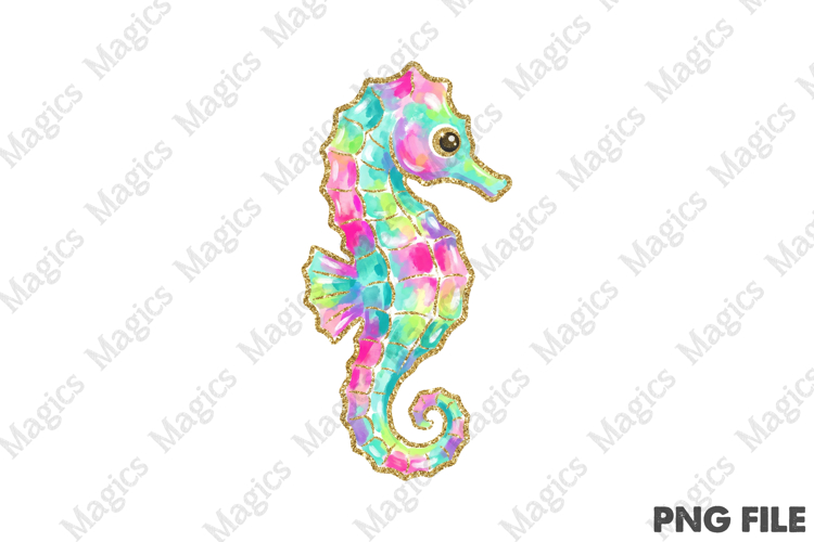 Preppy Brushstroke Summer Seahorse PNG