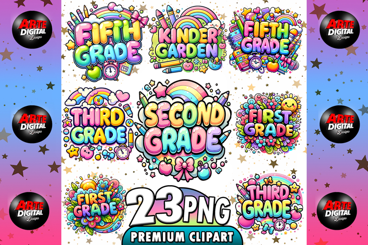 Preppy Back to School Grade PNG Bundle