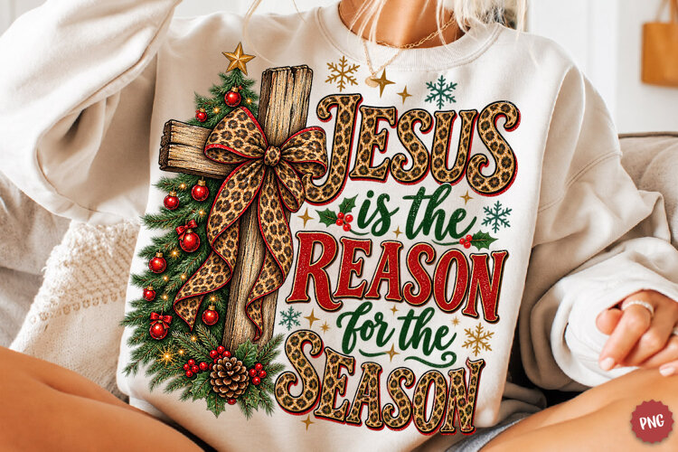 Preppy Christmas Png, Jesus Is the Reason for a Season example image 1