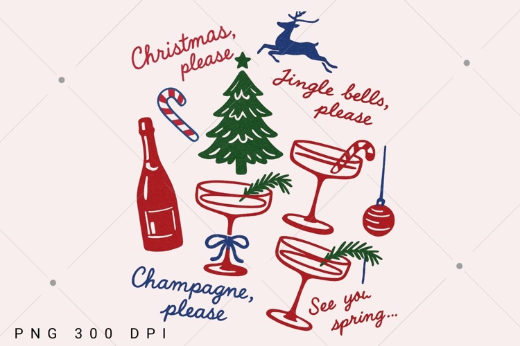 Preppy Christmas PNG, Christmas Cocktail PNG,Champagne