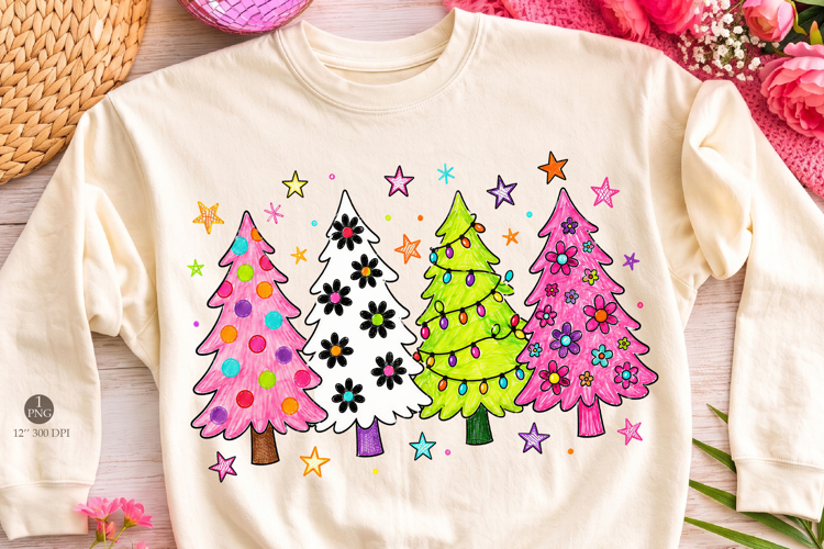 Preppy Christmas Tree Colorful png, Retro Christmas png
