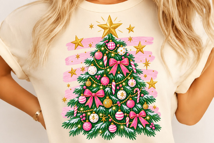 Preppy Christmas Tree PNG, Trendy Striped Christmas Png