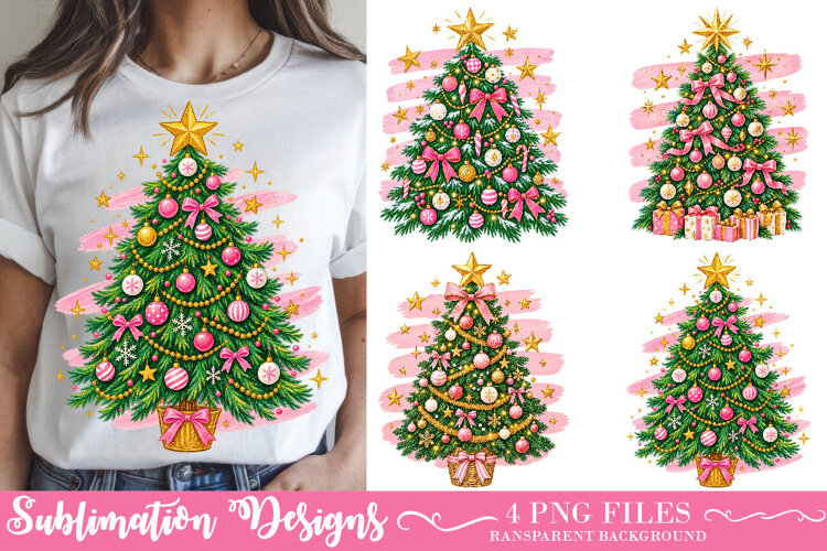 Preppy Christmas Tree PNG, Trendy Striped Christmas Png example image 1