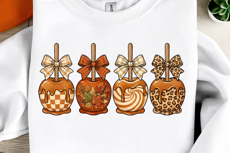 Preppy Fall Caramel Apples Autumn PNG