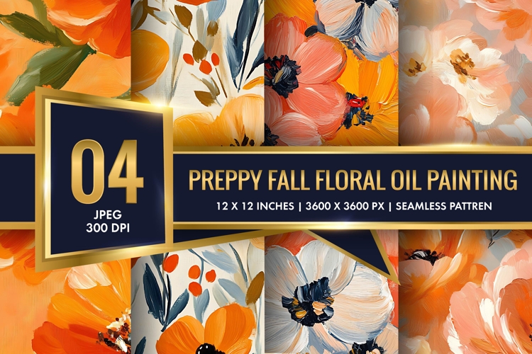 Elegant Fall Floral Oil Paint Collection Digital Paper