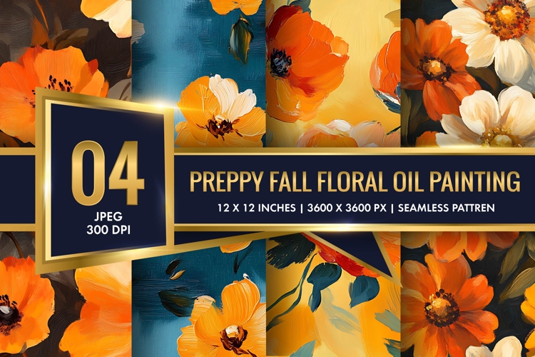Elegant Fall Floral Oil Paint Collection Digital Paper