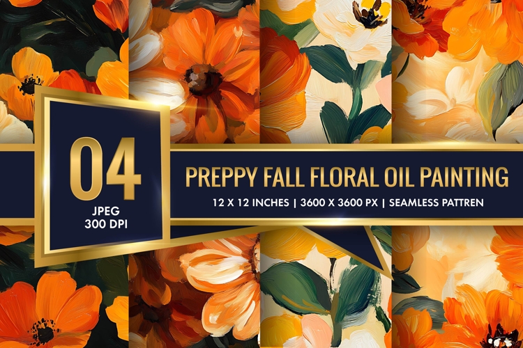 Chic Autumn Floral Oil Painting Set Digital Paper