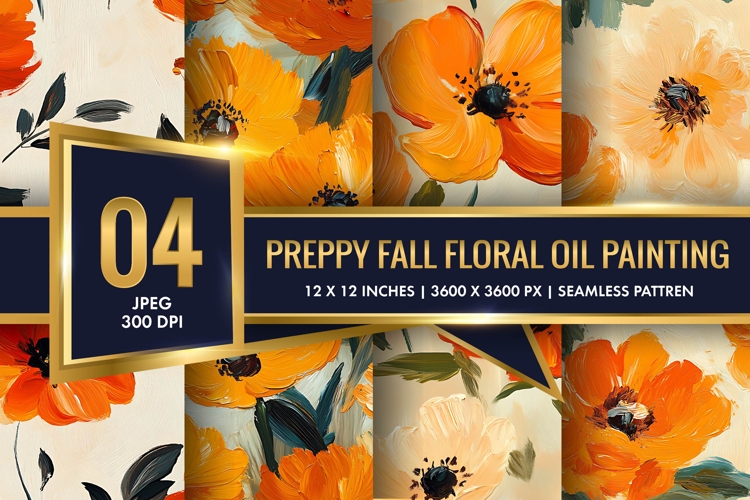 Rustic Autumn Floral Oil Painting Set Digital Paper