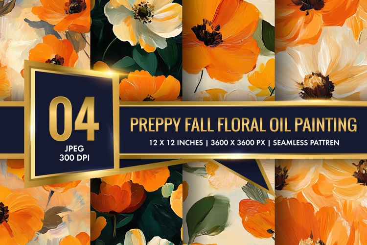 Preppy Floral Oil Painting Digital Paper