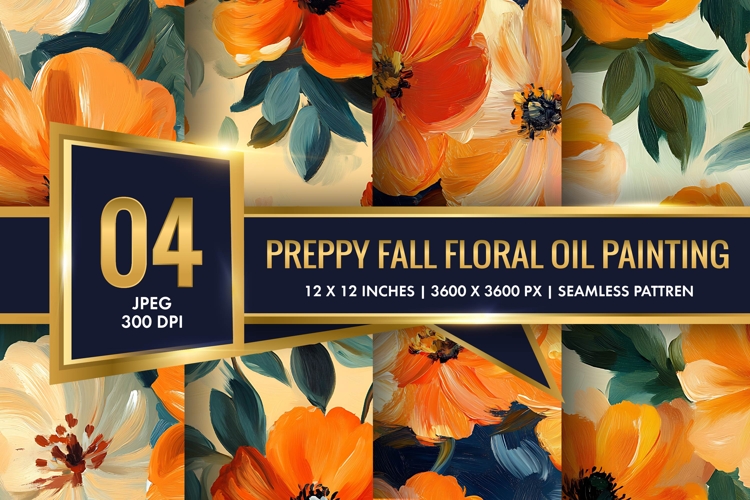 Rustic Autumn Floral Oil Painting Set Digital Paper