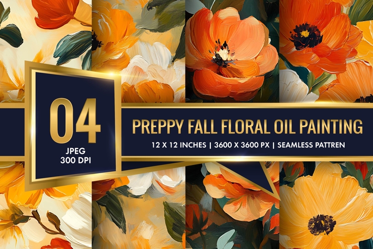 Rustic Autumn Floral Oil Painting Set Digital Paper