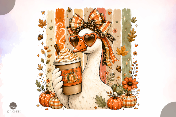 Preppy Fall Goose PNG,Coquette Fall Pumpkin Sublimation