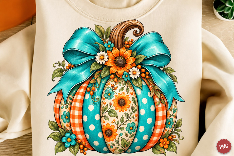 Trendy Preppy Fall Pumpkin PNG, Boho Autumn Pumpkin