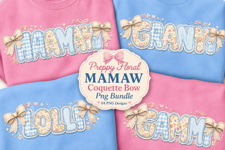 Preppy Floral Mama Coquette Bow PNG Bundle mama png, mamaw
