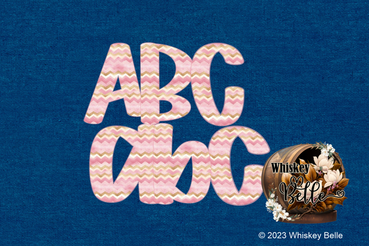 Christmas Preppy Pink Gold Chevron Alpha Pink Teal DTF DTG