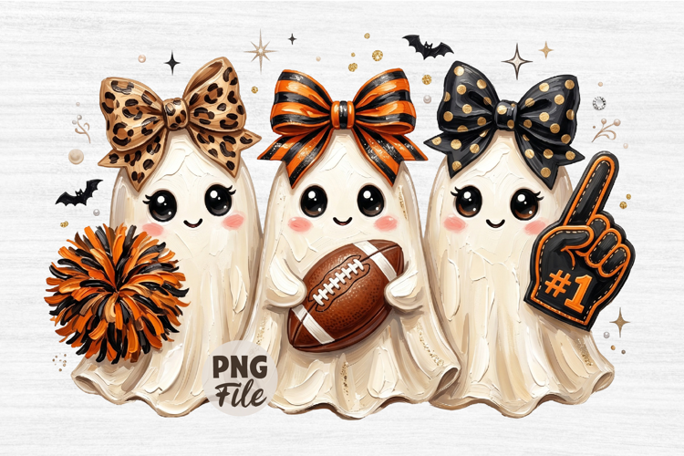 Preppy Football Halloween Ghost PNG l Coquette Ghost Bow