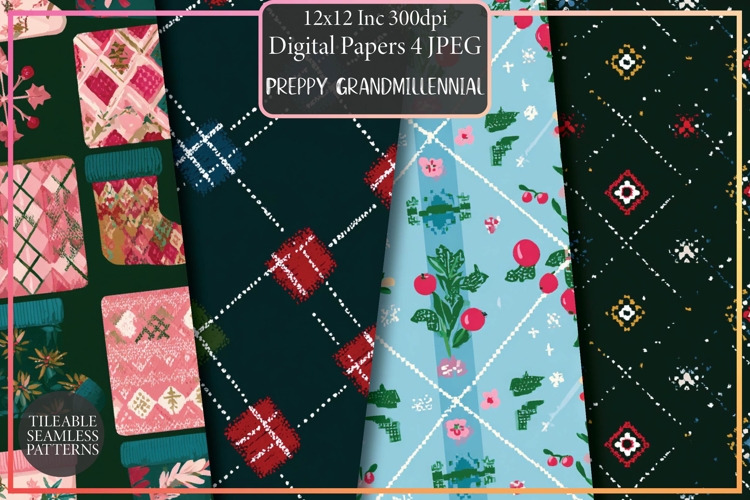 Preppy Grandmillennial Christmas Pattern