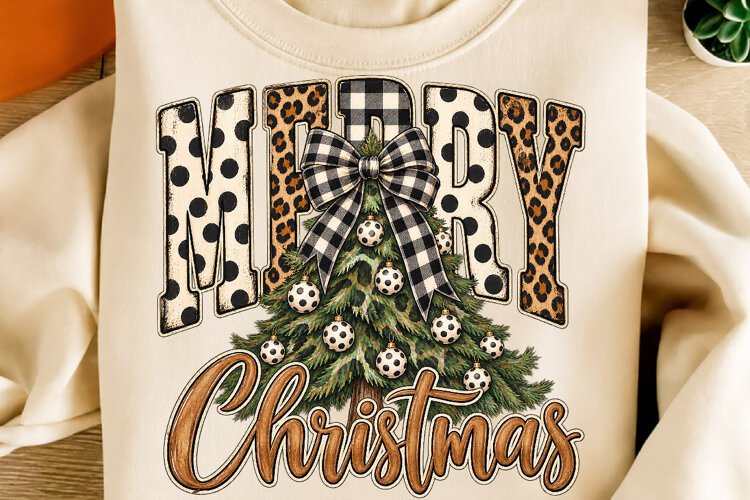 Merry Christmas Leopard Buffalo Plaid PNG | Christmas Tree example image 1
