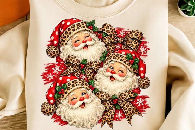 Leopard Santa Christmas PNG | Vintage Santa Faces & Leopard