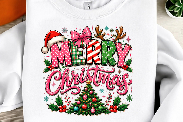 Preppy Merry Christmas Png, Retro Christmas