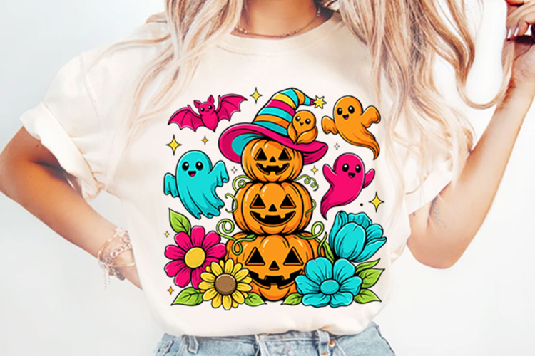 Preppy Neon Halloween Pumpkin Ghost PNG Designs