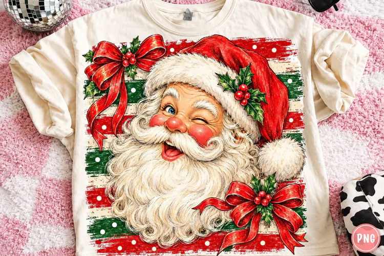 Preppy Santa Christmas PNG | Retro Striped & Polka Dot Png