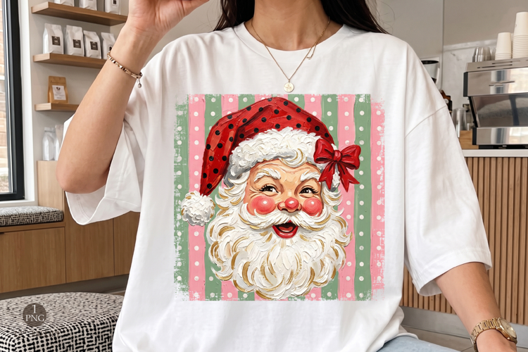 Preppy Santa PNG, Polka Dot Christmas Stripes PNG