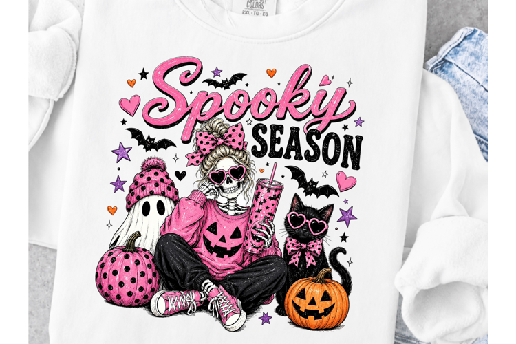 Preppy Spooky Season PNG Skeleton Ghost Black Cat PNG