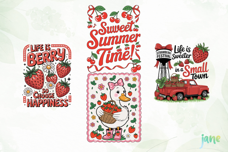 Preppy Strawberry Summer Vibes PNG