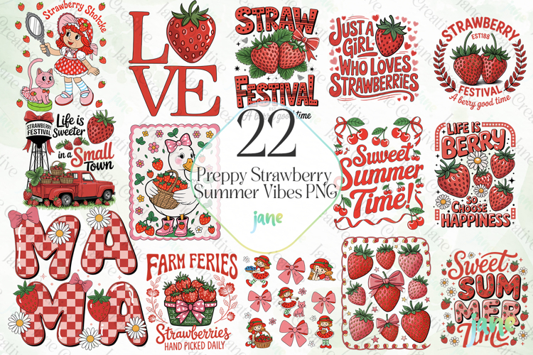 Preppy Strawberry Summer Vibes PNG
