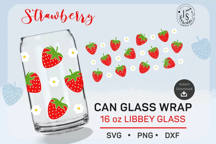 Strawberry SVG 16oz, Fruit Can Glass Full Wrap Seamless