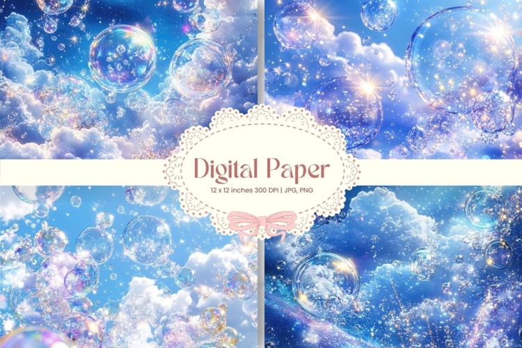 Blue bubble Background Wallpaper Sparkles Digital Paper_5