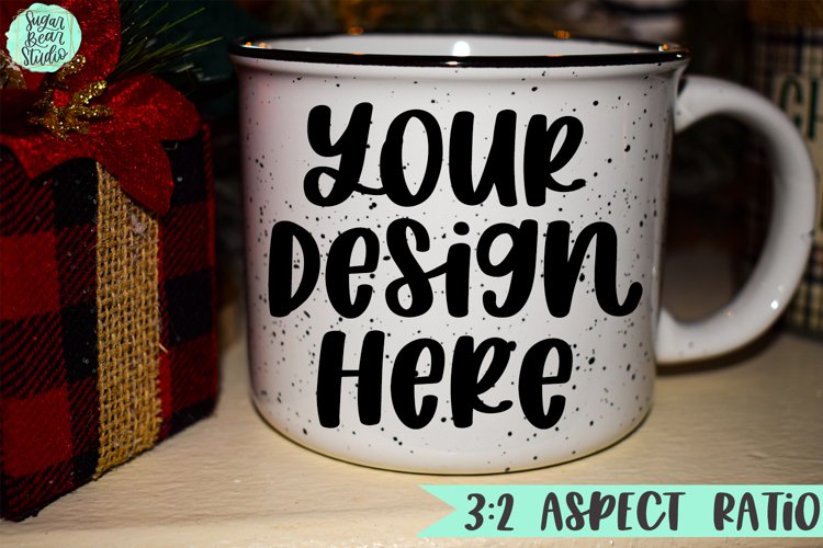 White Mug Mockup With Present | Christmas Theme Mockup example image 1
